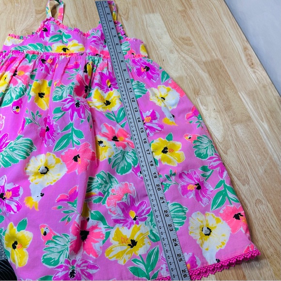 Tommy Bahama Dress Girls Sz 8 Hawaiian Floral Parrots Tropical Bird Crochet Trim - Picture 11 of 11